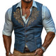 Men's Western Cowboy Style Button Up Check Embroidered Vest