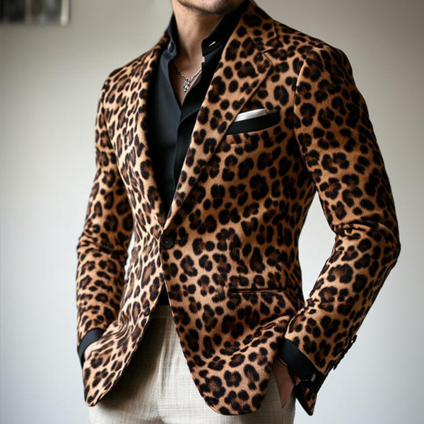 Herren Vintage Casual Einreihiger Blazer mit Leopardenmuster