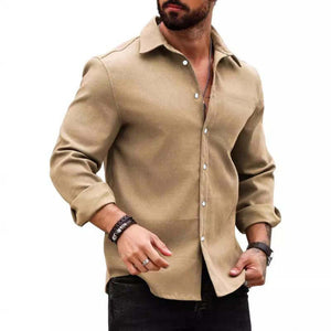 Men's Casual Cotton Blend Lapel Slim Fit Long Sleeve Shirt