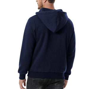 Men's Casual Zipper Collar Patchwork Loose Pullover Hoodie