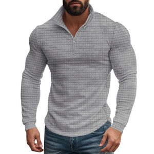 Camiseta de manga larga con cuello alto cuadrado pequeño y media cremallera para hombre