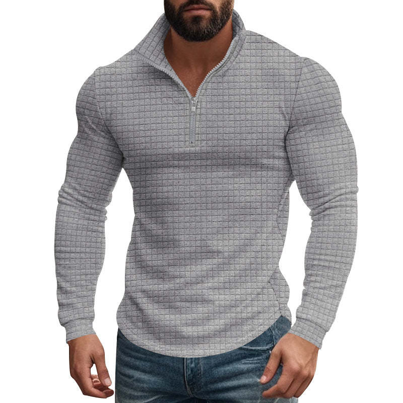 Men's Half-zip Small Square Stand Collar Long Sleeve T-shirt