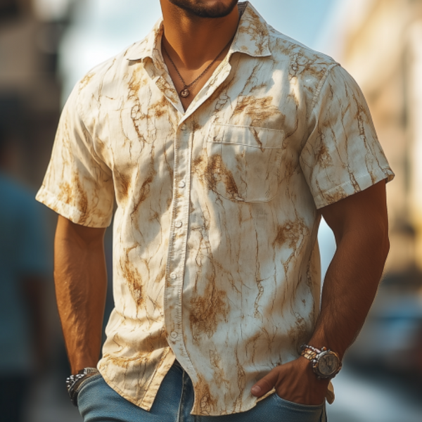 Men's American Retro Western Style Slim Fit Short Sleeve Shirt