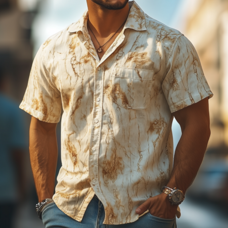Men's American Retro Western Style Slim Fit Short Sleeve Shirt