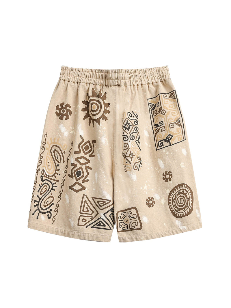 Retro Hieroglyphic Pattern Hip-Hop Shorts