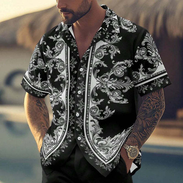 Zweiteiliges Herren-Set mit Kurzarm-Shorts und Cashew-Blumen-Print