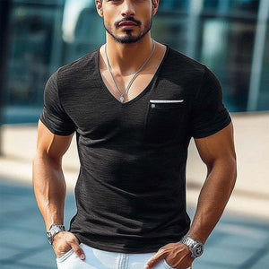 Camiseta de manga corta arrugada de seda helada, ajustada y agradable para la piel para hombre