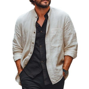 Men's Spring And Summer Thin Apricot Casual Shirt