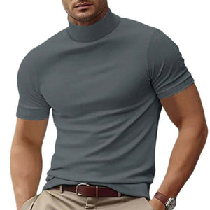 Men's Solid Color Half Turtle Neck Slim Fit Short Sleeve T-Shirt