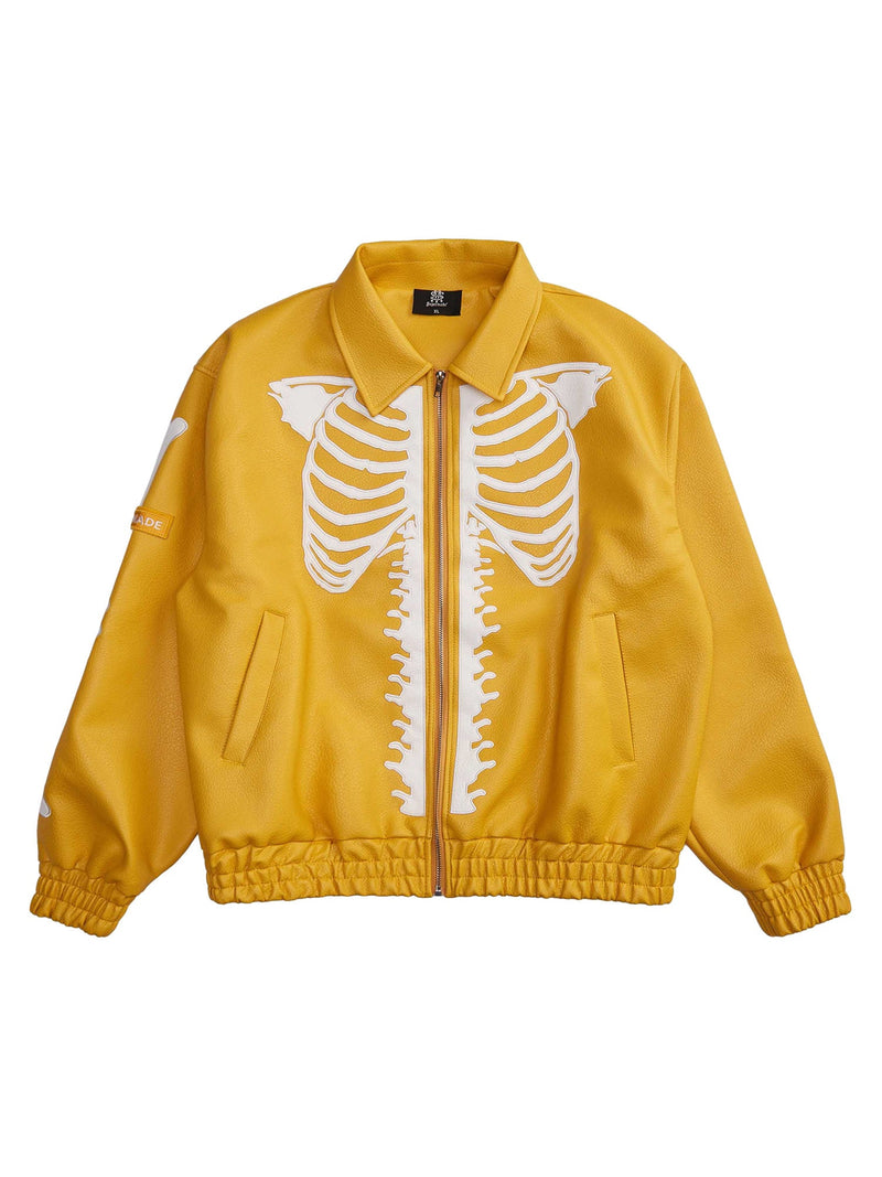 Hip Hop Bones Embroidered Leather Jacket