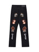 Skull Flame Monogram Embroidered Slim Fit Jeans