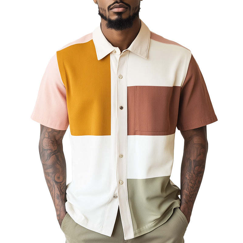 Camisa de manga corta con estampado en contraste elegante para hombre