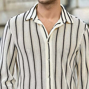 Camisa informal de manga larga de punto con rayas verticales transpirable para hombre