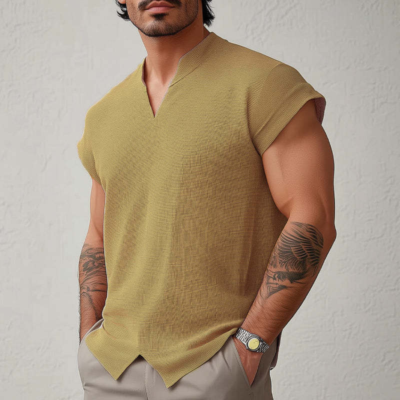 Men's Summer Basic Solid Color Textured Short-sleeved T-shirt