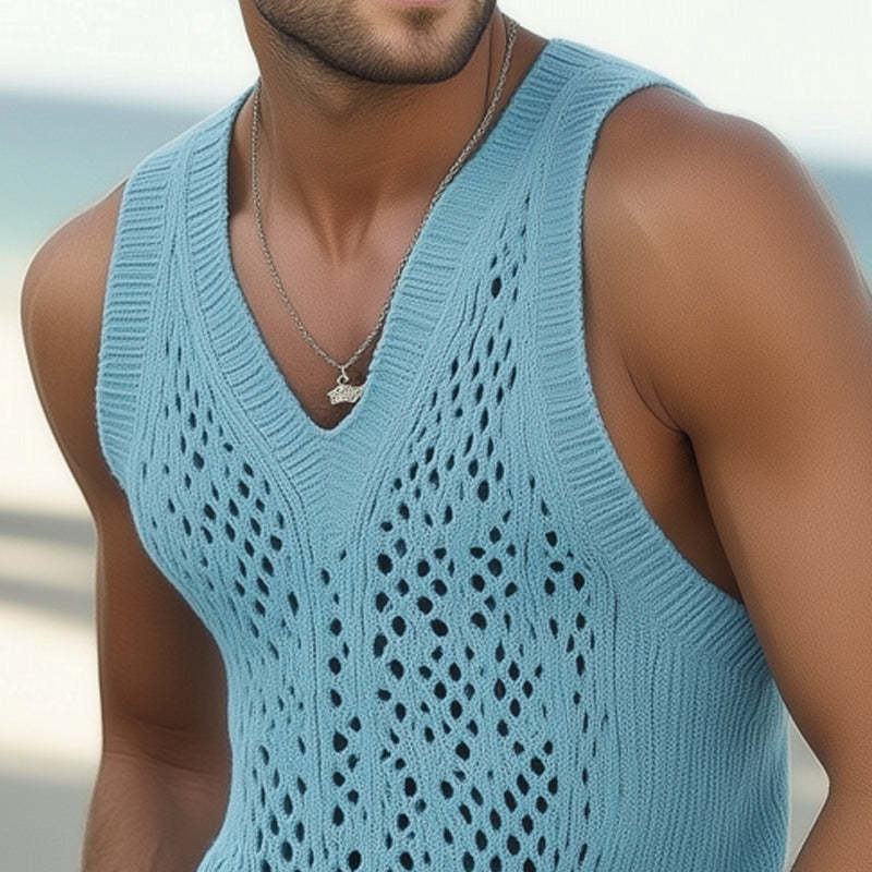 Men's Summer Fashionable Seaside Knitted Hollow Tank Top
