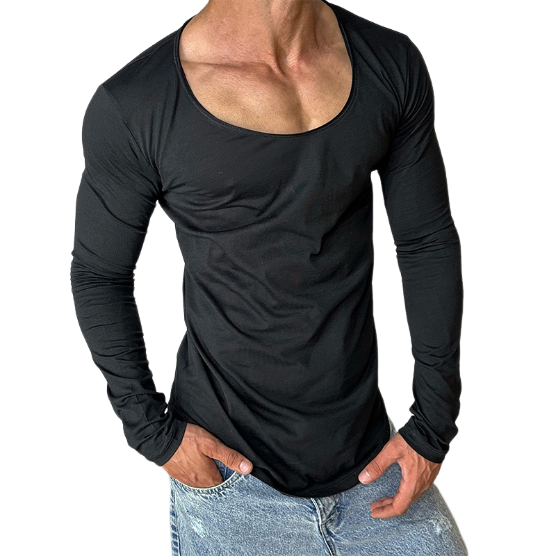 Lässiges, einfarbiges Langarm-T-Shirt aus Baumwollmischung mit Rundhalsausschnitt für Herren