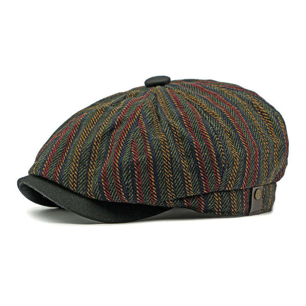 Sombrero de vendedor de periódicos a rayas bohemias vintage para hombre