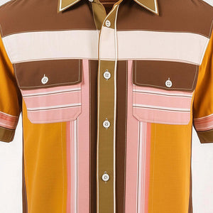 Men's Retro Contrast Stripe Print Short Sleeve Shirt