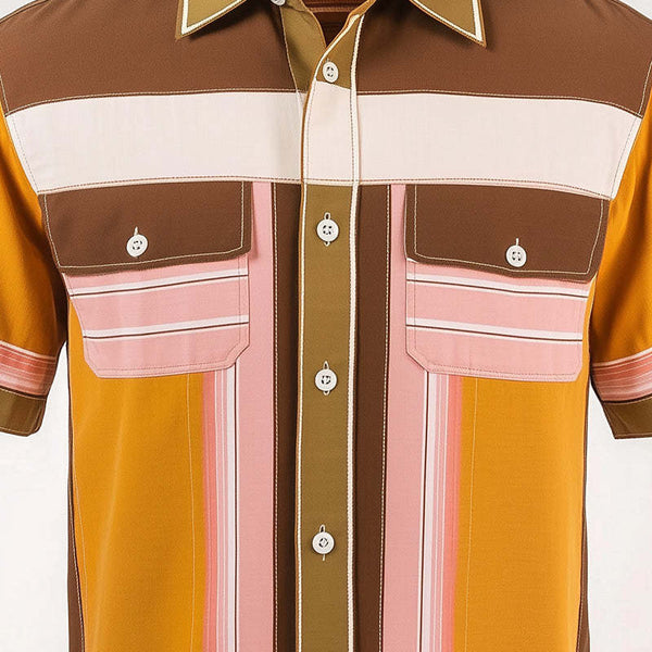 Herren-Kurzarmhemd mit Retro-Kontraststreifen-Print