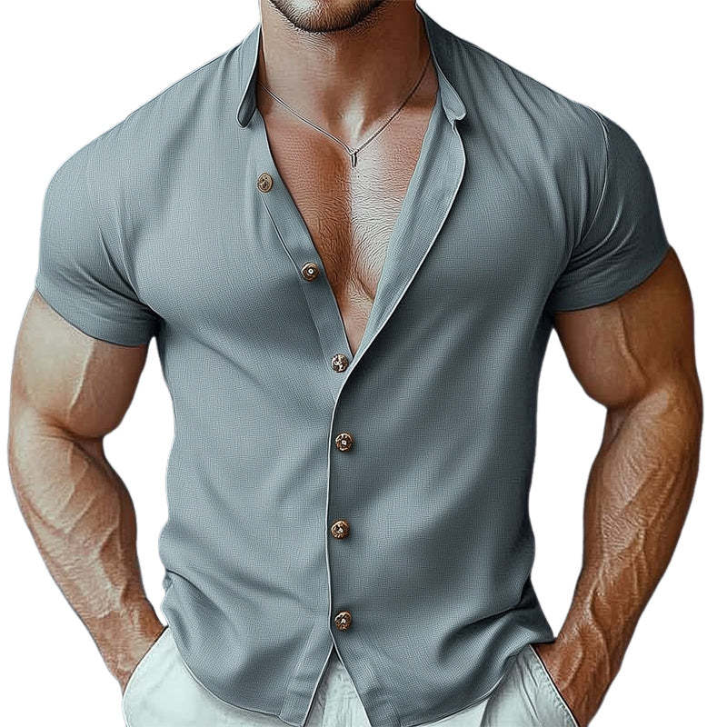 Camisa básica de verano de manga corta y cómoda para hombre