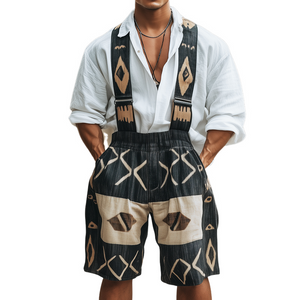 Leinen-Overall mit geometrischem Retro-Print für Herren