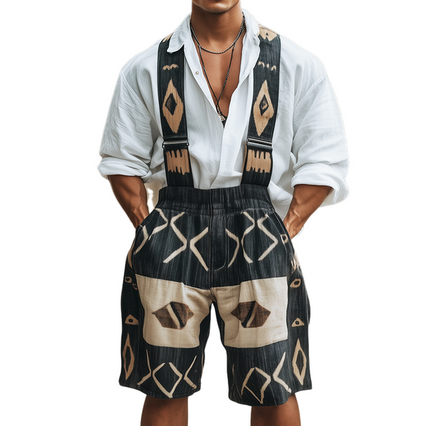 Mono de lino con estampado geométrico retro para hombre