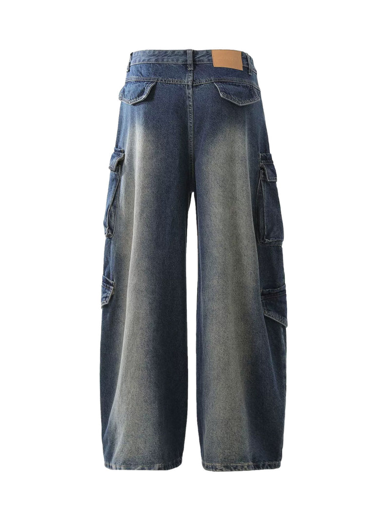 Heavy Washed Workwear Baggy Barrel Jeans