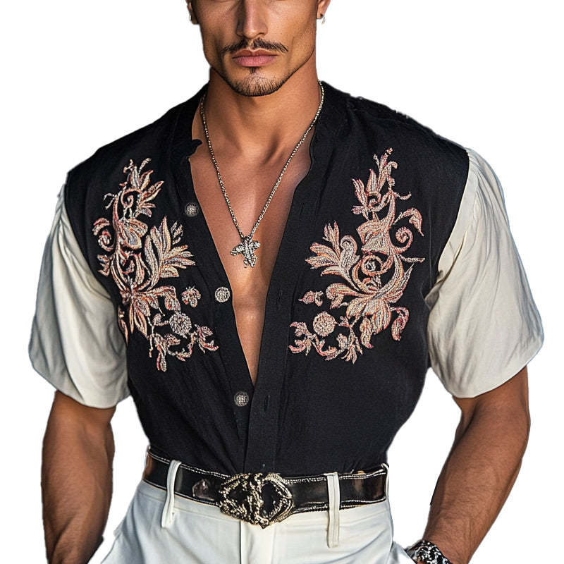 Men's Contrast Embroidered Short Sleeve Shirt