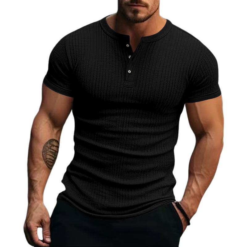 Lässiges Henley-T-Shirt aus Stretch-Strick für Herren, kurzärmelig