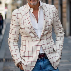 Men's Retro Casual Check Print Pocket Blazer