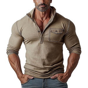 Camiseta vaquera vintage de cuello alto y medio cierre para hombre