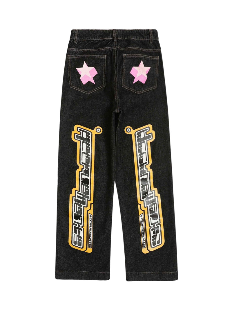 Star Letter Print Jeans