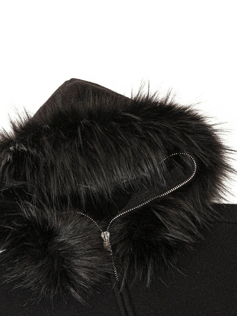 Detachable Fur Collar Quarter Zipper Hooded Sweater