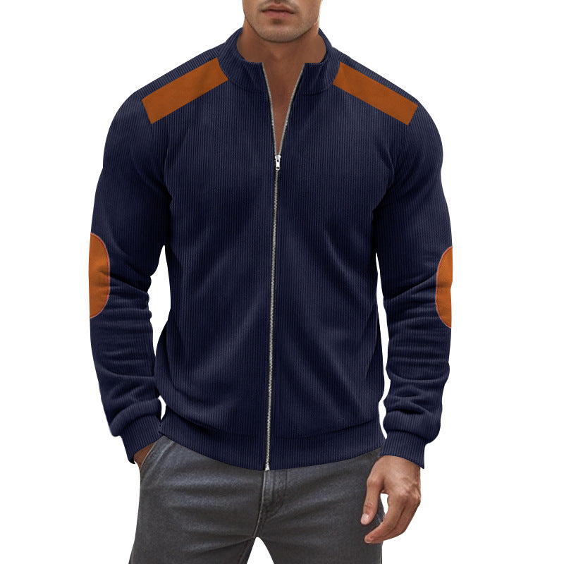 CORDUROY PATCHWORK CONTRASTING ZIPPER LONG SLEEVED JACKET FOR MEN