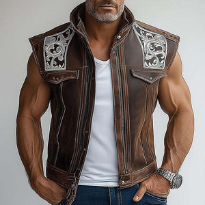 Personalisierte Lederweste mit Stickerei für Herren