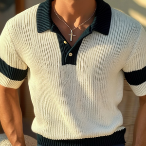 Polo informal de punto de manga corta con solapa en contraste y corte ajustado para hombre