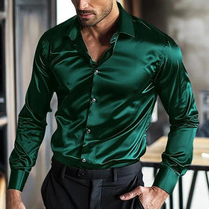 Men's Silk Lapel Long Sleeve No-iron Anti-wrinkle Shirt