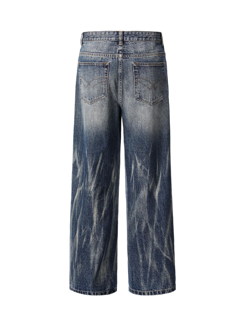 Tie Dyed Wrinkled Effect Straight Jeans