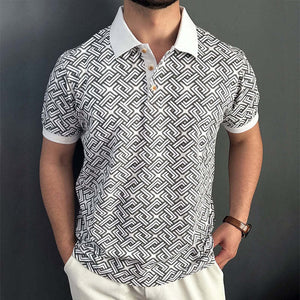 Polo de manga corta con solapa y estampado geométrico informal retro para hombre