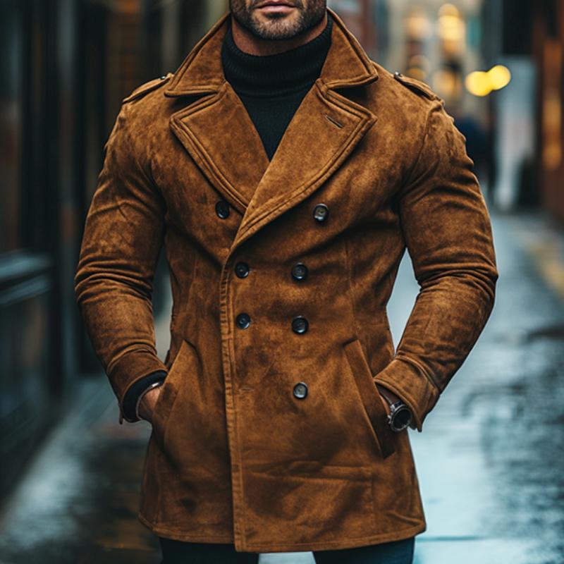 Chaqueta corta informal vintage de ante con doble botonadura para hombre