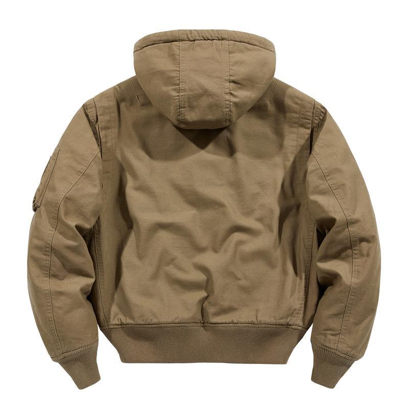 Men's Casual Cotton Loose Hooded Zipper Bomber Jacket
