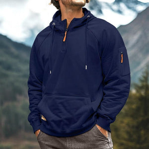 Men's Casual Half-Zip Multi-Pocket Hooded Sweatshirt