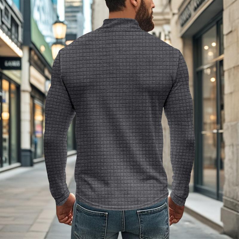 Men's Half-zip Small Square Stand Collar Long Sleeve T-shirt