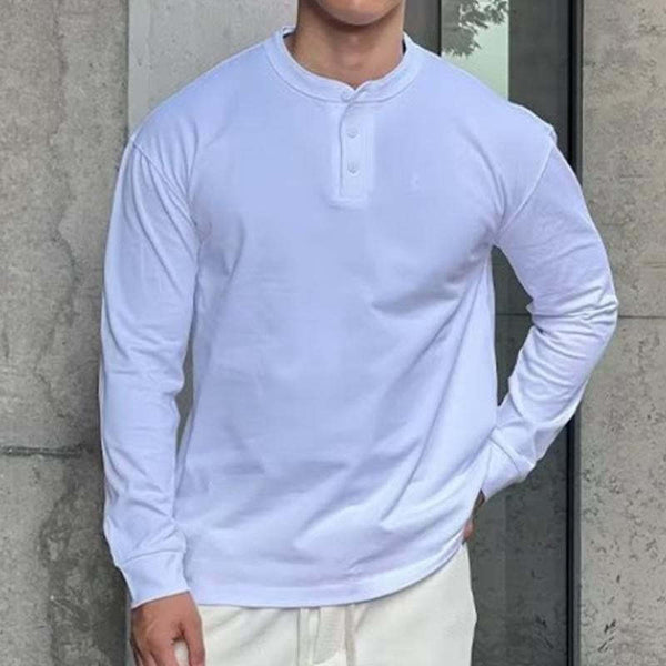 Camiseta Henley de manga larga vintage informal de color liso para hombre