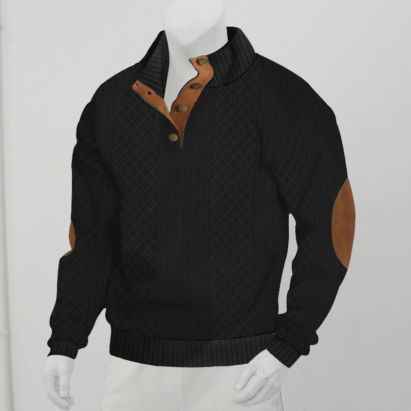 2024 SPRING AND AUTUMN MEN'S STAND UP COLLAR LONG SLEEVE CASUAL OUTDOOR HOODIE JACQUARD KNITTED SWEATER