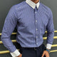 Camisa informal de manga larga con solapa y bloques de color a rayas para hombre