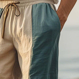 Men's Morandi Color Patchwork Simple Linen Shorts