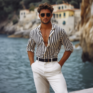 Men's Spring And Summer Fashion Vertical Striped Long Sleeve Shirt