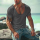 Camiseta informal de algodón mezclado con cuello en U y manga corta ajustada para hombre
