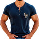 Men's Blended Puppy Print Henley Neck Short Sleeve T-Shirt
